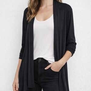J. Jill Wearever Black Open Front Cardigan Pockets Rayon Lycra Stretch‎ Small